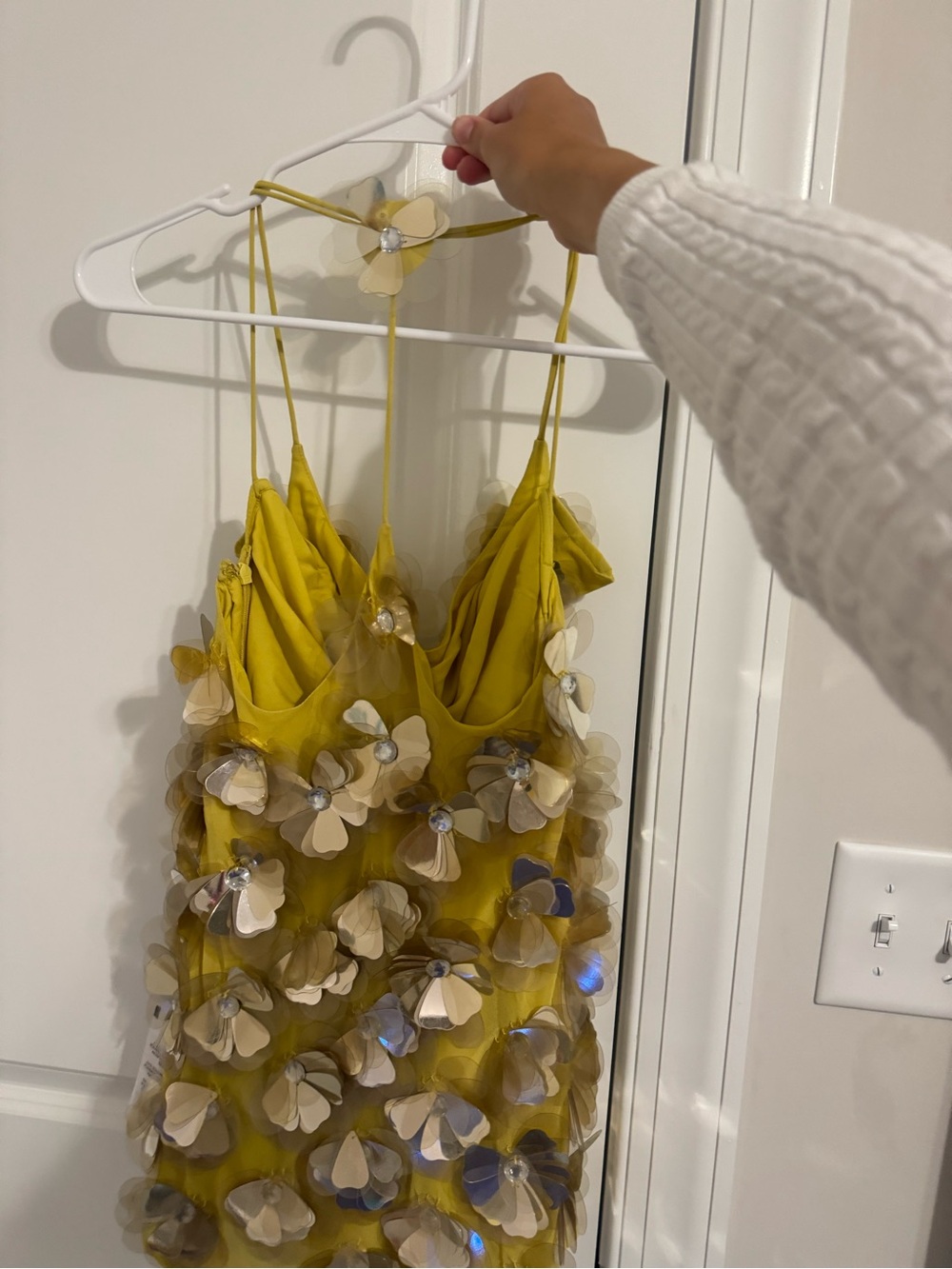 ASOS DESIGN 3D floral sequin cami mini dress in yellow - Picture 3 of 8